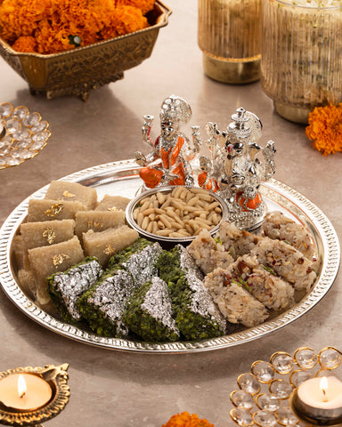 Silver Assorted Thal with Dry Fruit Bowl