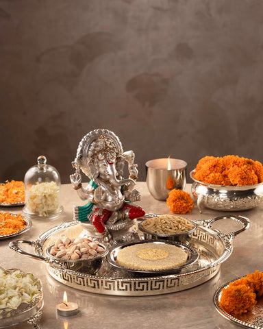 Silver Festive Thal with Badam Cake & Silver Bowls